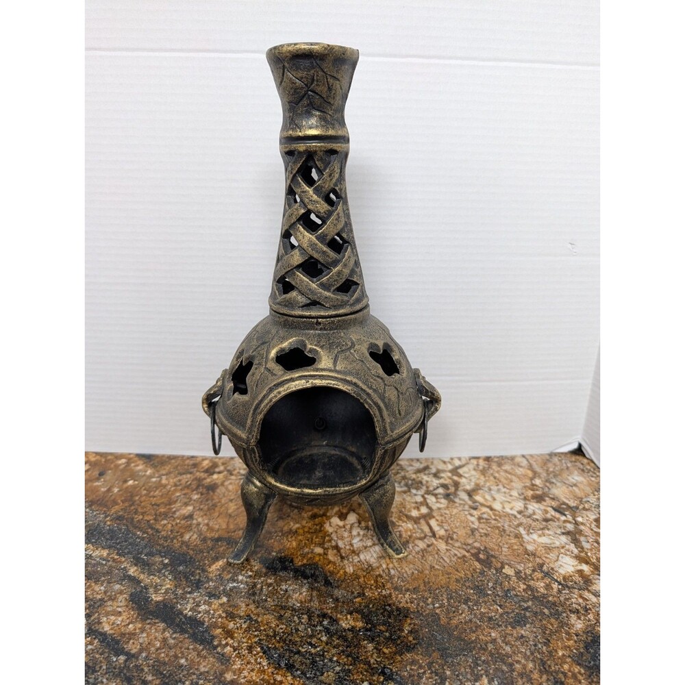 Vintage Cast Iron Chiminea Candle Holder Decorative Object Lighting Garden Decor